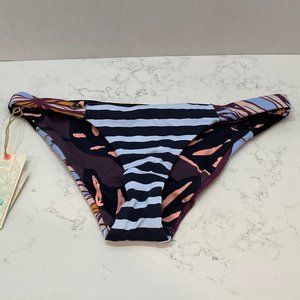 Maaji Striped & Floral Bikini Bottom in Light Blue, Black, Purple, Peach